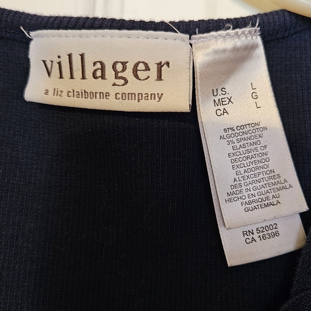 #166 Vintage " Villager" A Liz Claiborne Co.- Navy blue tank top w lace- Size: L - Picture 2 of 3